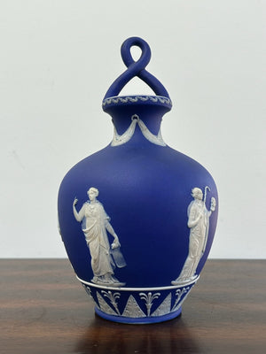 Wedgwood Dark Blue Jasper Dip Bottle Vase Knot Stopper Classical Figures