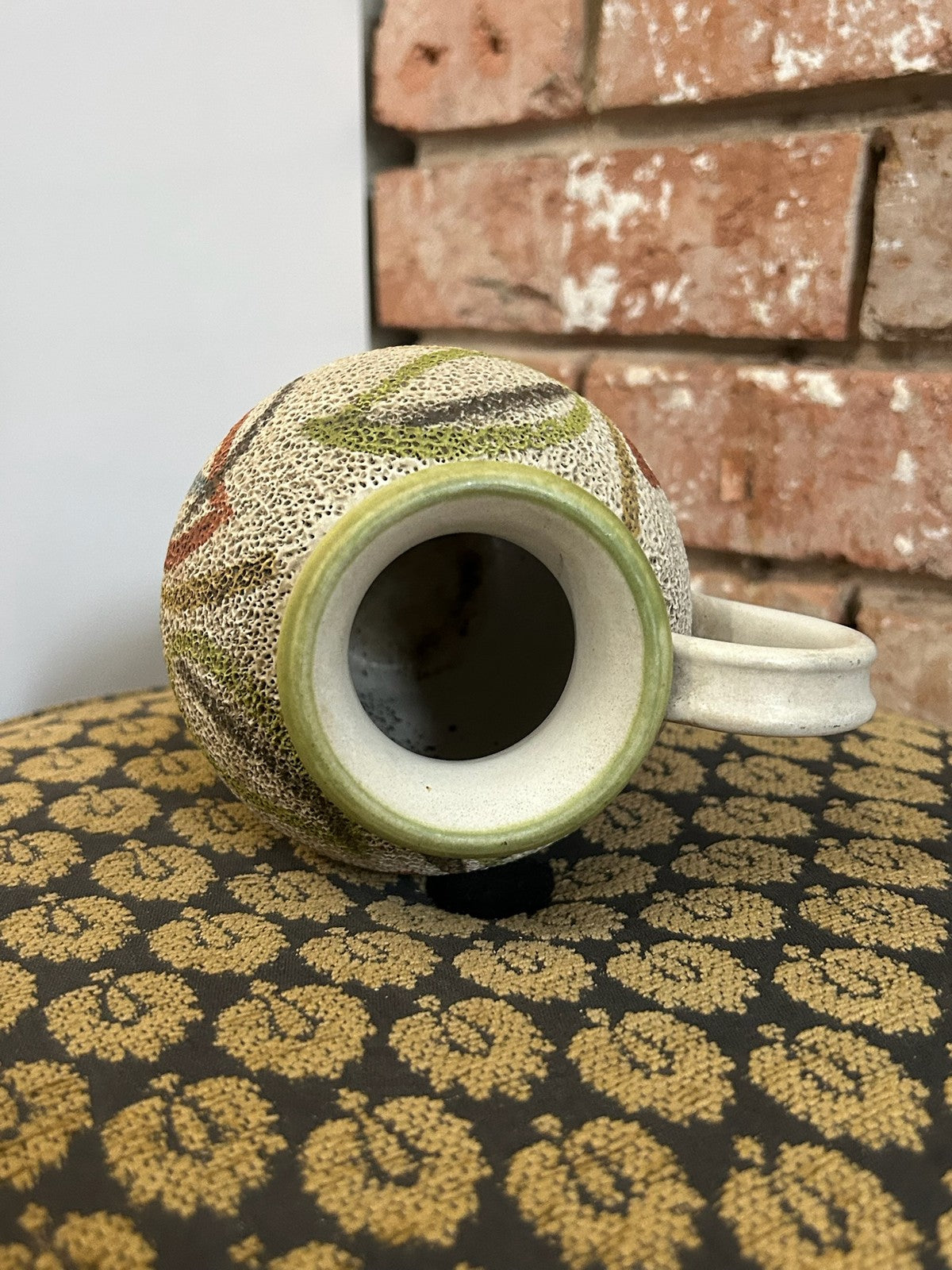 Vintage West German Style Pottery Jug Painted Stylised Flowers Textured Retro4