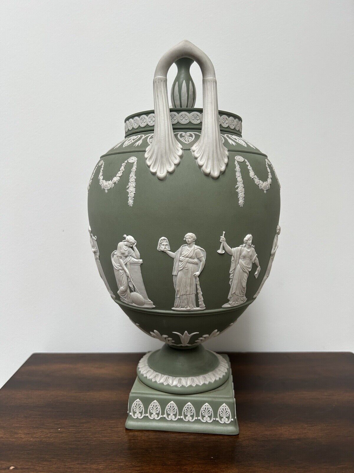 Wedgwood  Jasperware Green Grecian Lidded Vase