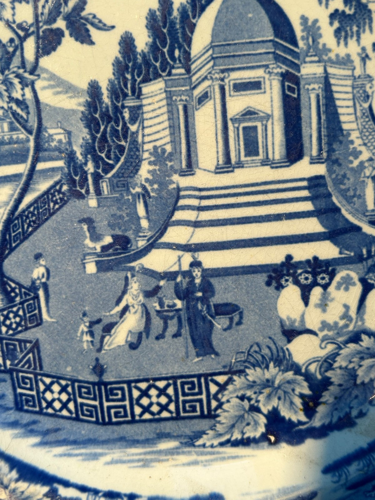 Antique Staffordshire Blue White Plate Classical Temple c1820 Transferware2
