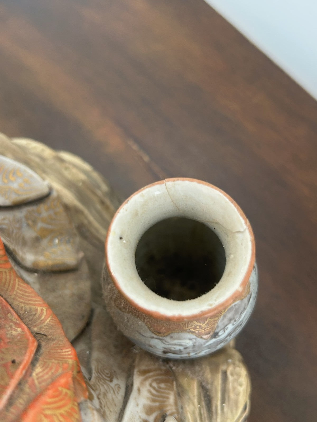 Antique Japanese Meiji Polychrome Pottery Figure of a Luohan / Monk & Vase17