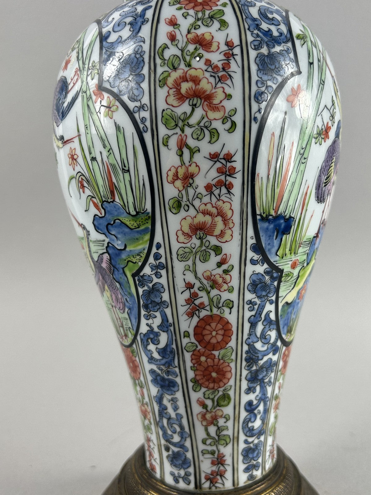 Antique Asian Imari Style Porcelain Vase Mounted as Bronze Lamp