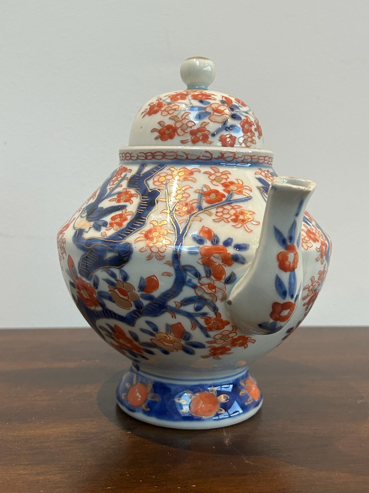 Antique Chinese Export Imari Porcelain Teapot Cover Red Blue Painted 17cm6
