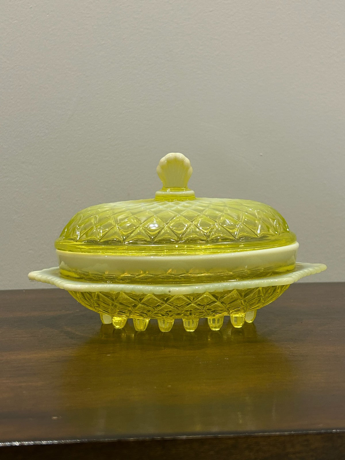 Davidson Primrose Pearline Uranium Glass Butter Cheese Dish Quilted Pillow Sham4