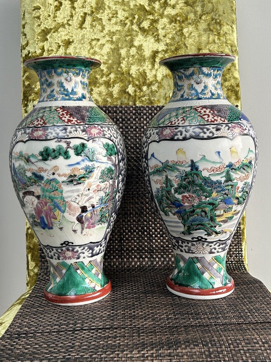 Japanese ko kutani pair antique vases meiji period ko kutani marked