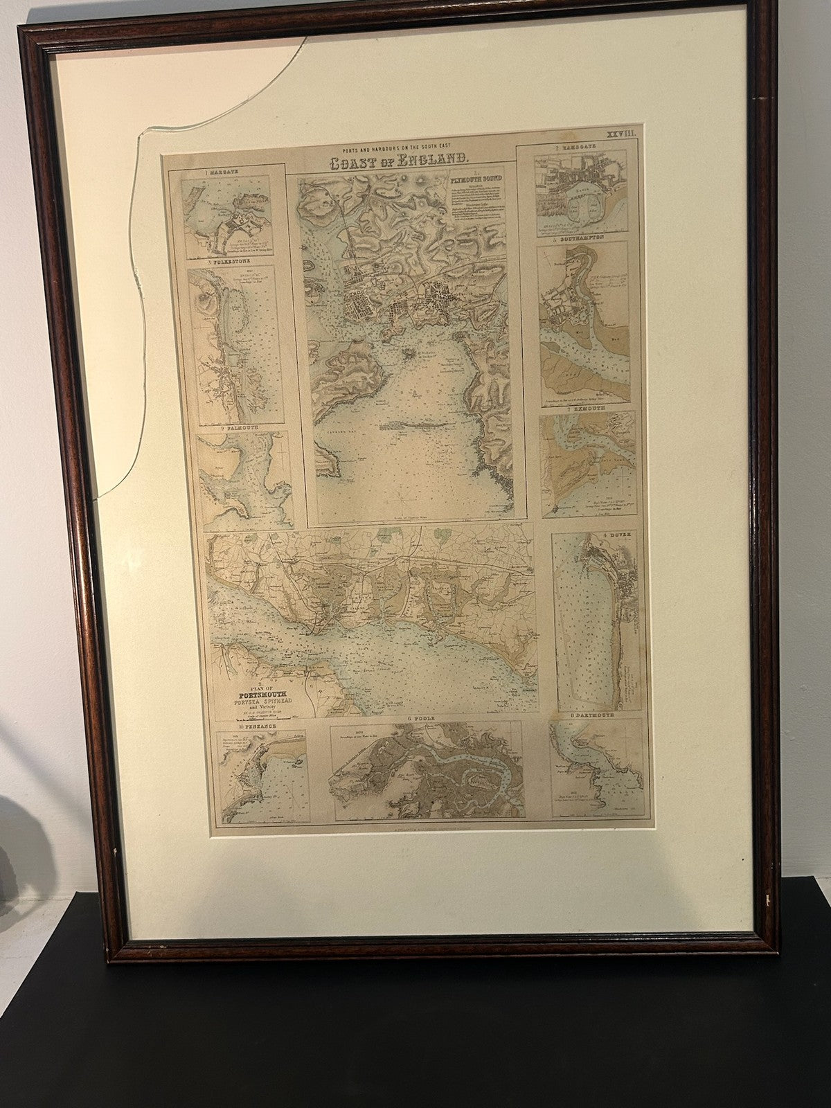 Ports and Harbours South East Coast of England Antique Map Plymouth Portsmouth0
