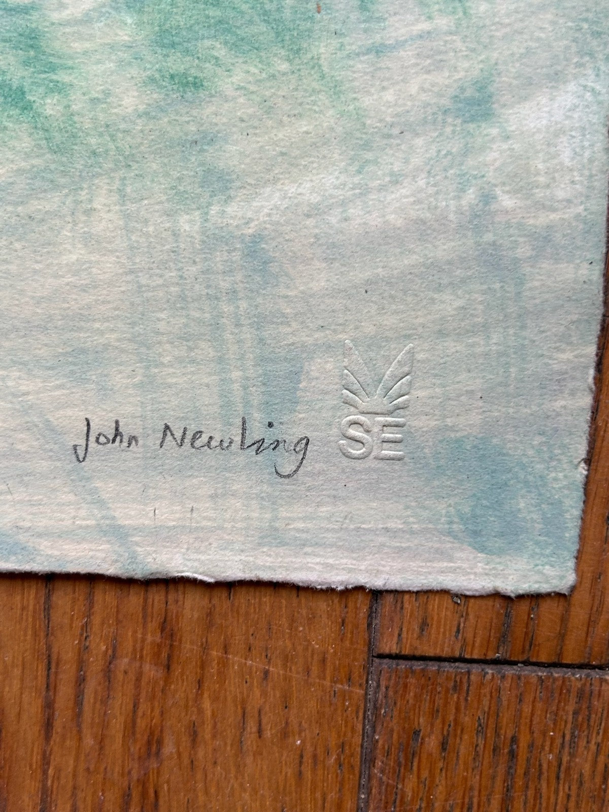 John Newling Signed Mixed Media on Paper Crown & Fish Blindstamp 108cm1