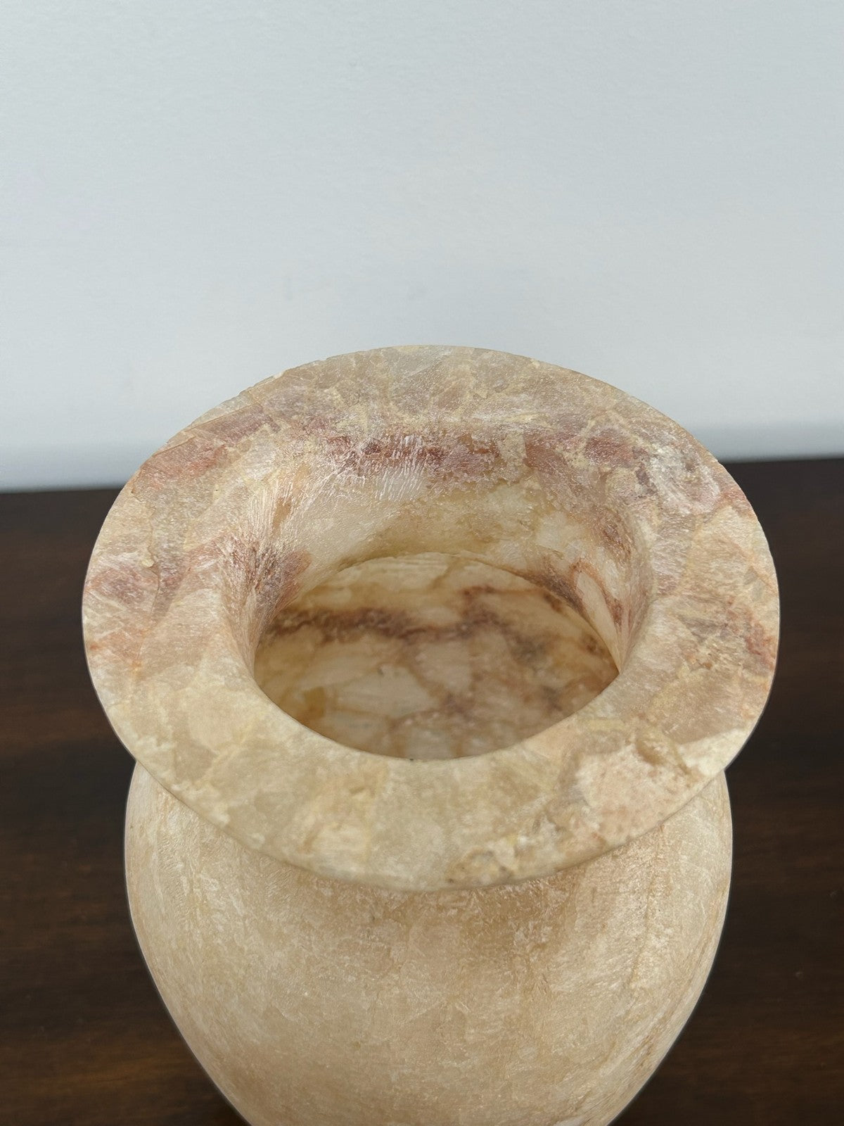 Egyptian Alabaster Hand Carved Vessel Urn Vase 15.5cm Antique Style5