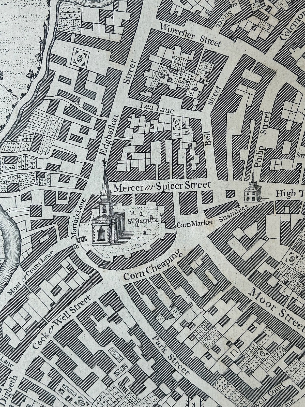 William Westley Plan of Birmingham 1731 18th Century Engraved Town Plan Framed4