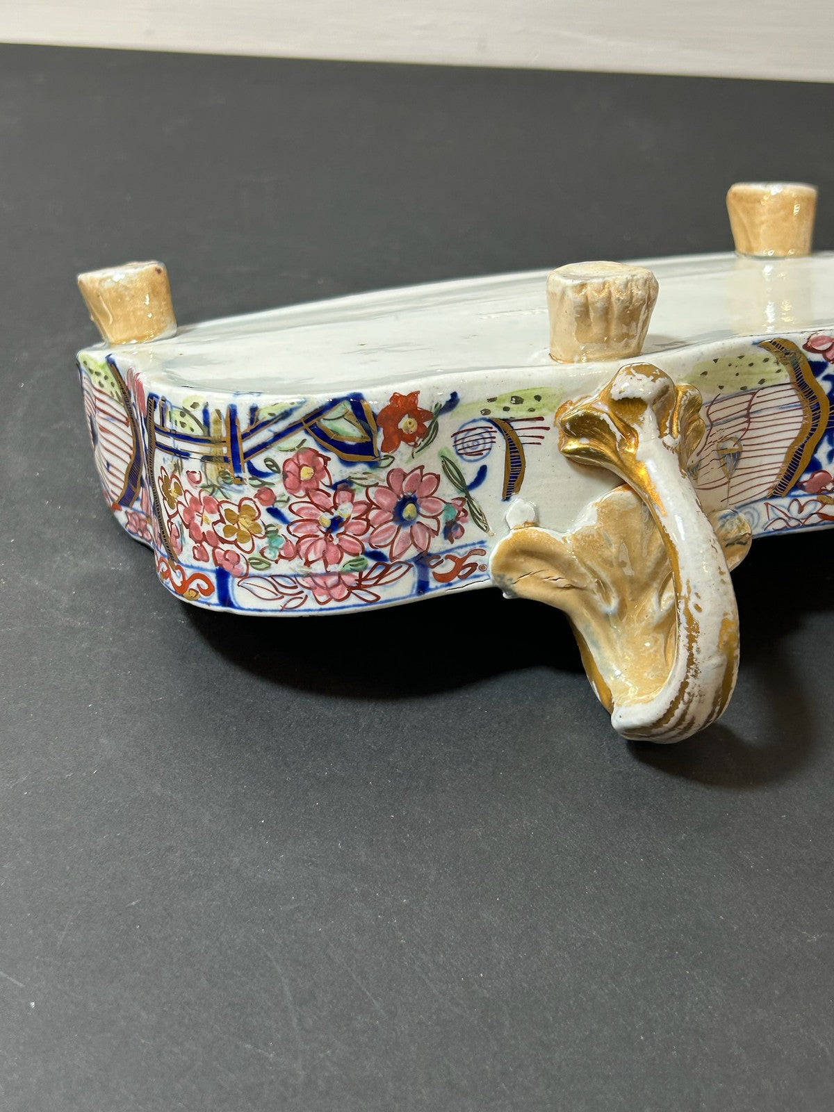 Antique Masons Patent Ironstone Imari Inkstand Desk Stand Paw Feet c1820 A/F8