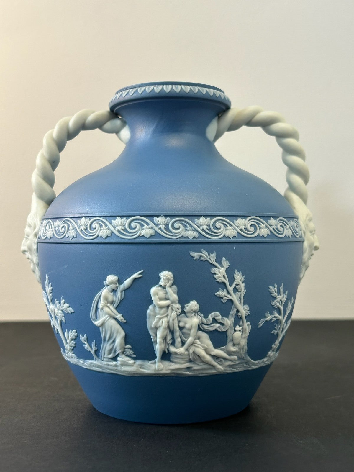 Pair Neale & Co Blue Jasper Vases 18th Century c1790 Rope Handles Mask Terminals11