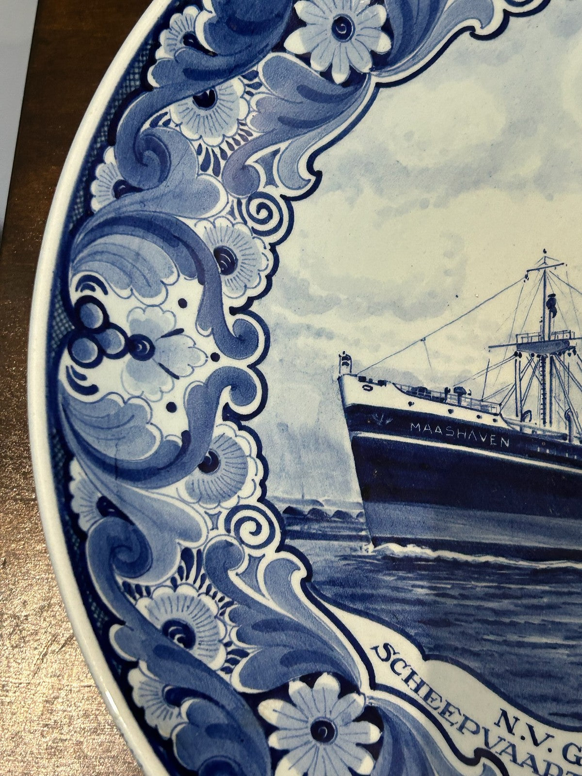 Vintage Boch Delft Plate Van Uden Rotterdam SS Maashaven Shipping Commemorative2