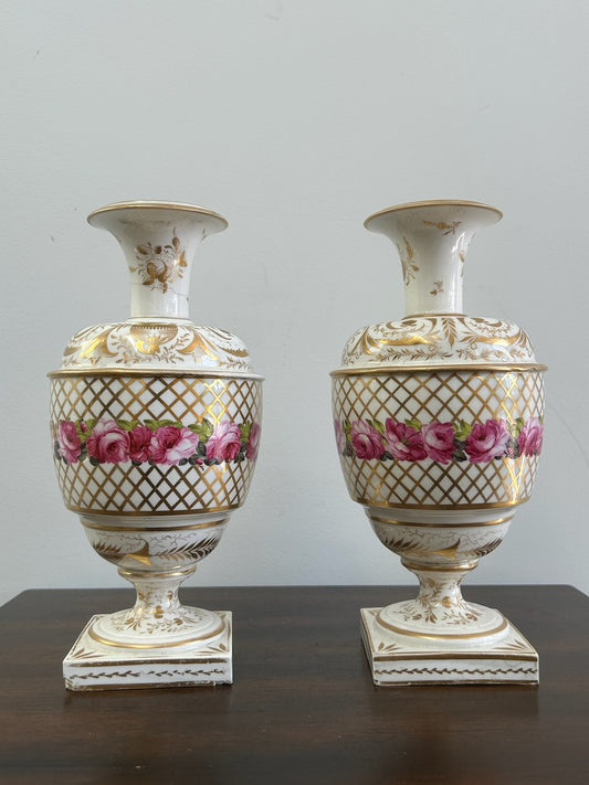 Pair Royal Crown Derby Hand Painted Porcelain Vases Antique English Marks0