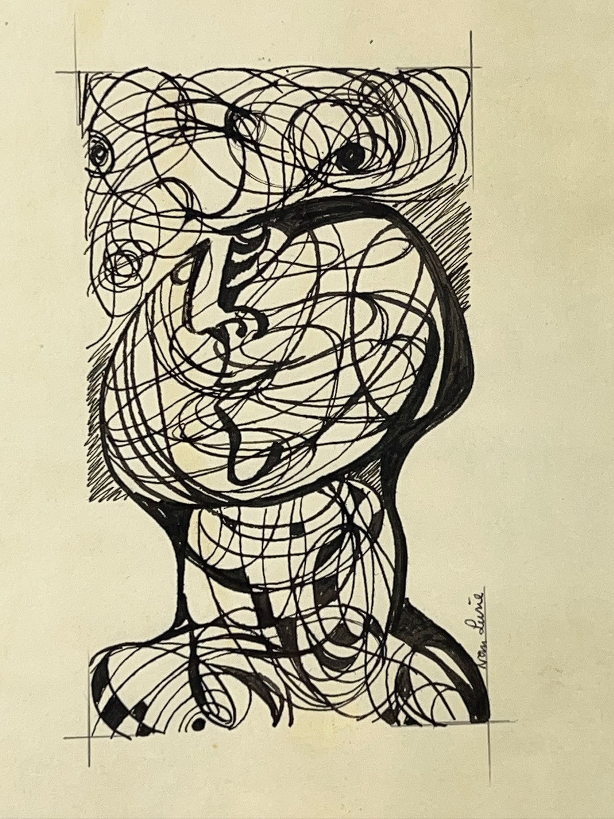 Nan Lurie Original Signed Pen & Ink Drawing Abstract Head Modernist WPA Artist4