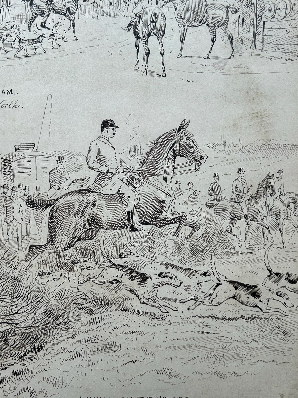 Sturgess Original Pen & Ink Drawing Mid Kent Staghounds Meet at Lion Farningham7