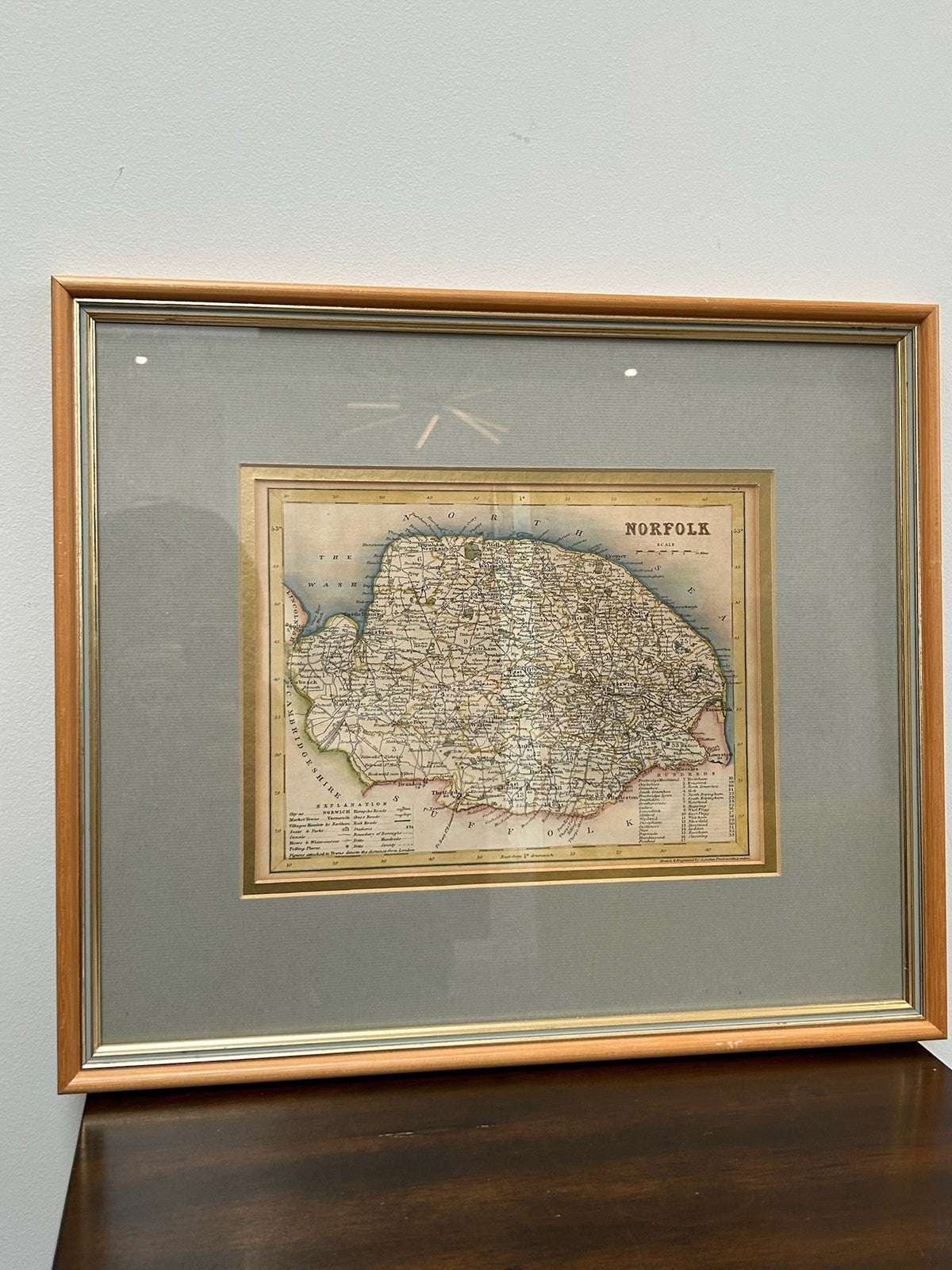 Antique Map of Norfolk H. Cooper 1808 Hand Coloured Miniature Framed1