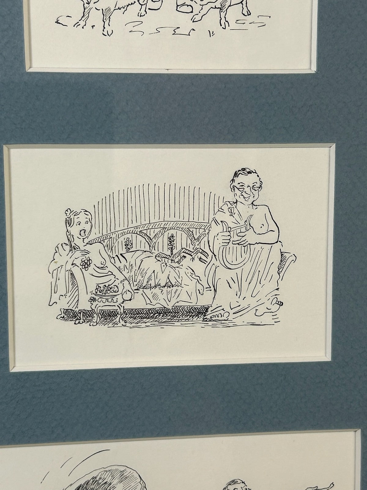 Set of Four Original Pen & Ink Humorous Cartoon Sketches Animals Framed As One2