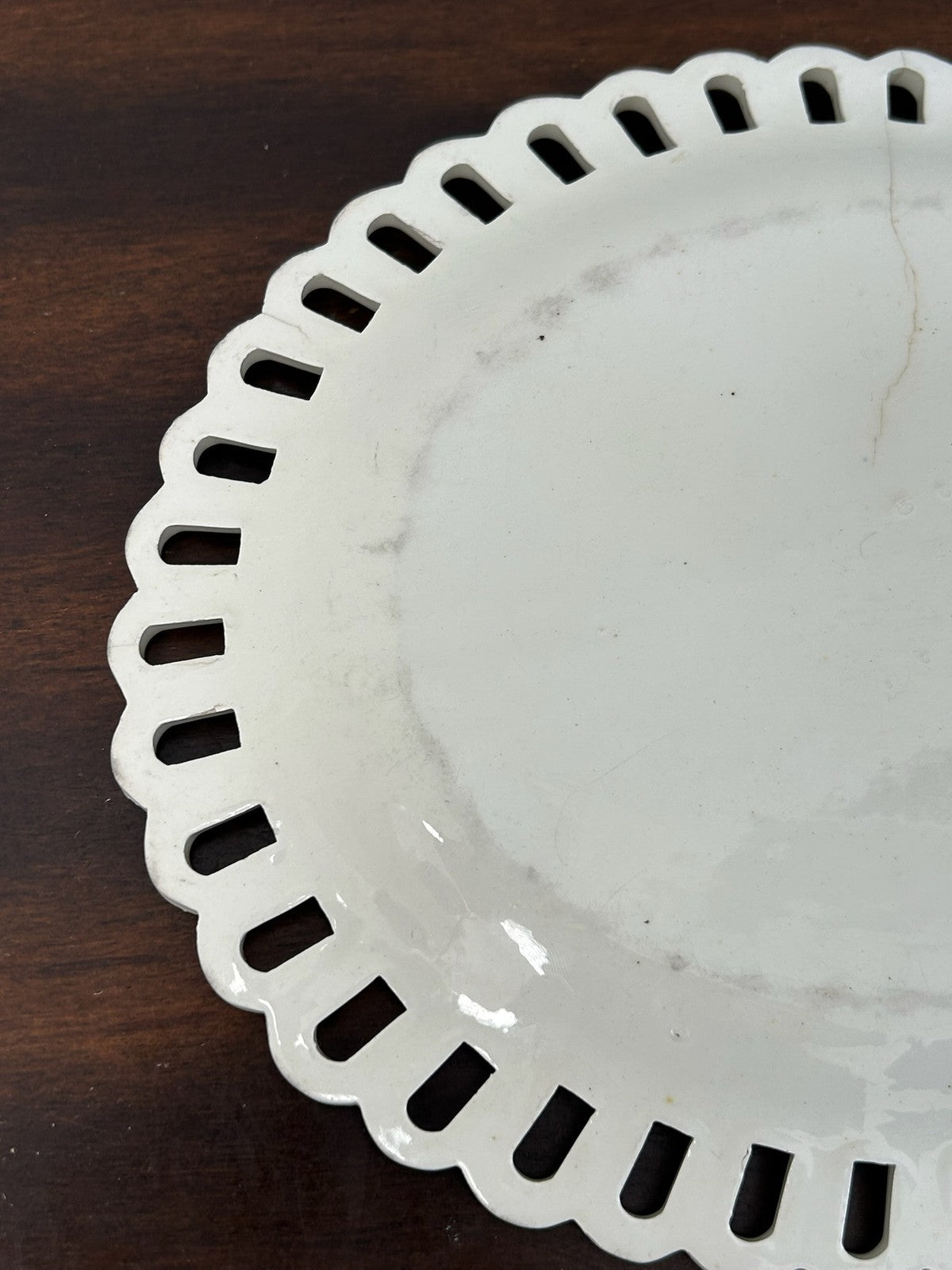 Antique Creamware Reticulated Plate Basketweave Centre Pierced Rim A/F7