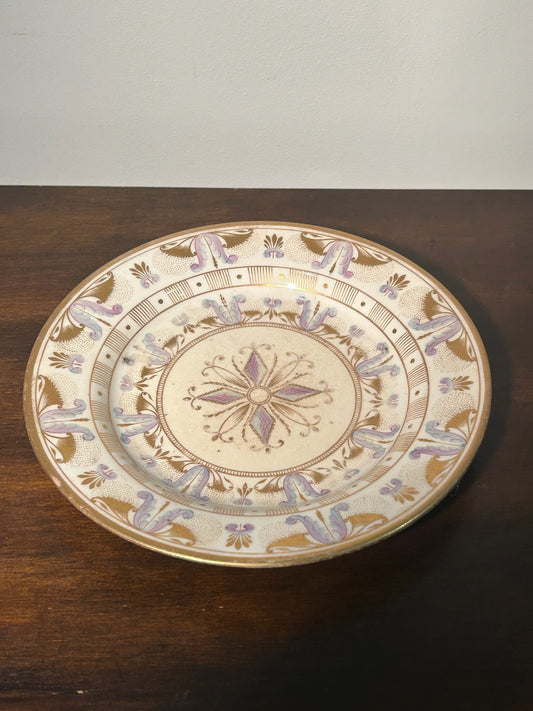 Antique Regency Neoclassical Pearlware Plate c.1820 Pink Lustre Gilt 19cm0
