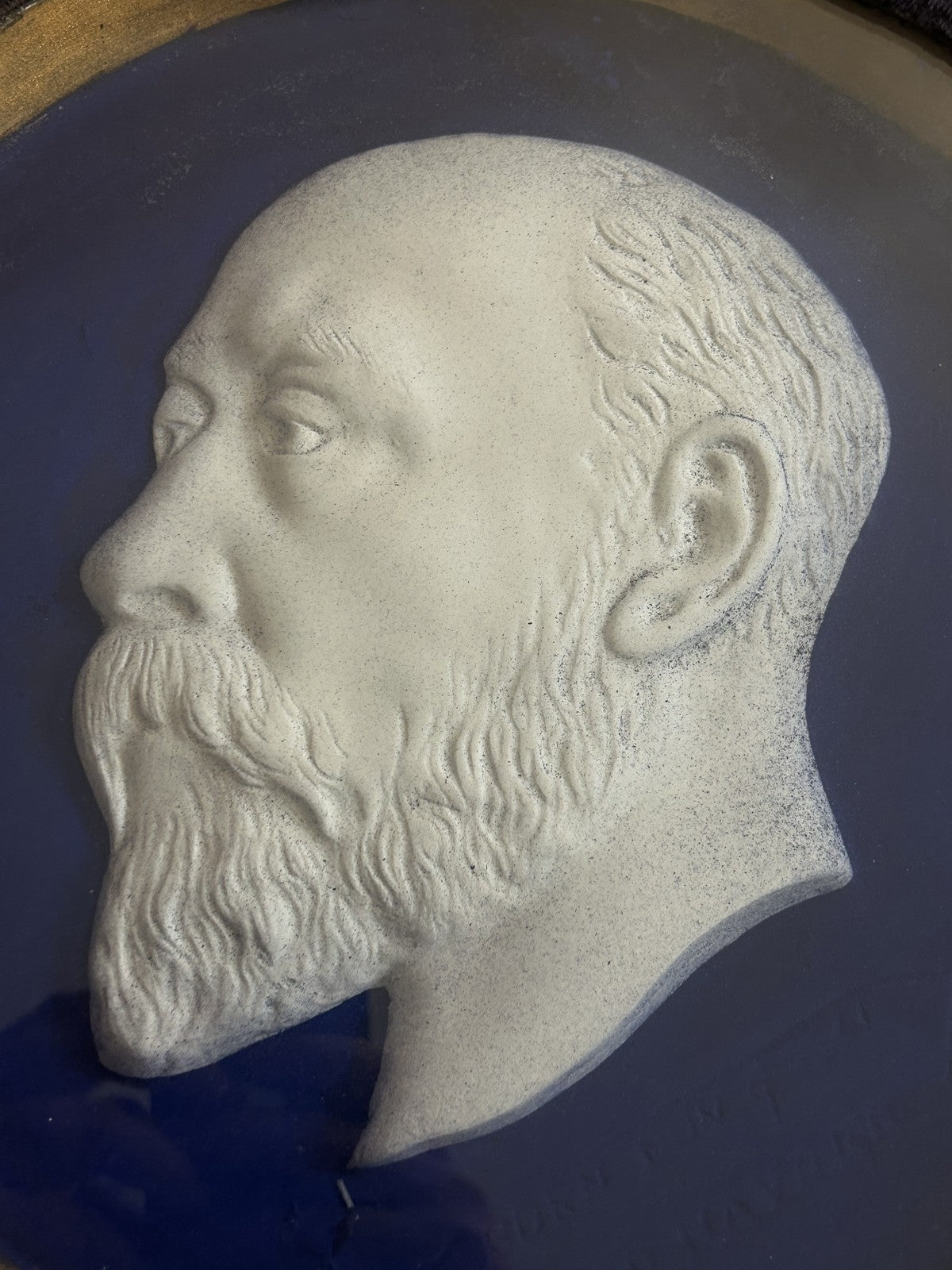 Antique Edward VII Blue Ground Relief Portrait Plaque, c.1910