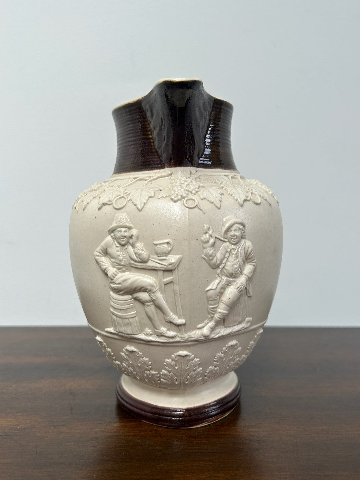 Turner Stoneware Jug 17cm Cupid Bacchanalian Relief Georgian c1810 Antique1