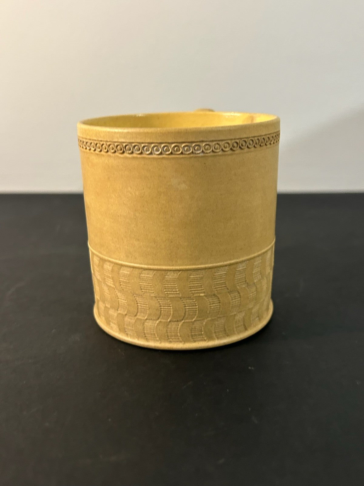 Antique English Caneware Cup c1800 1820 Engine Turned Basketweave 8cm A/F1