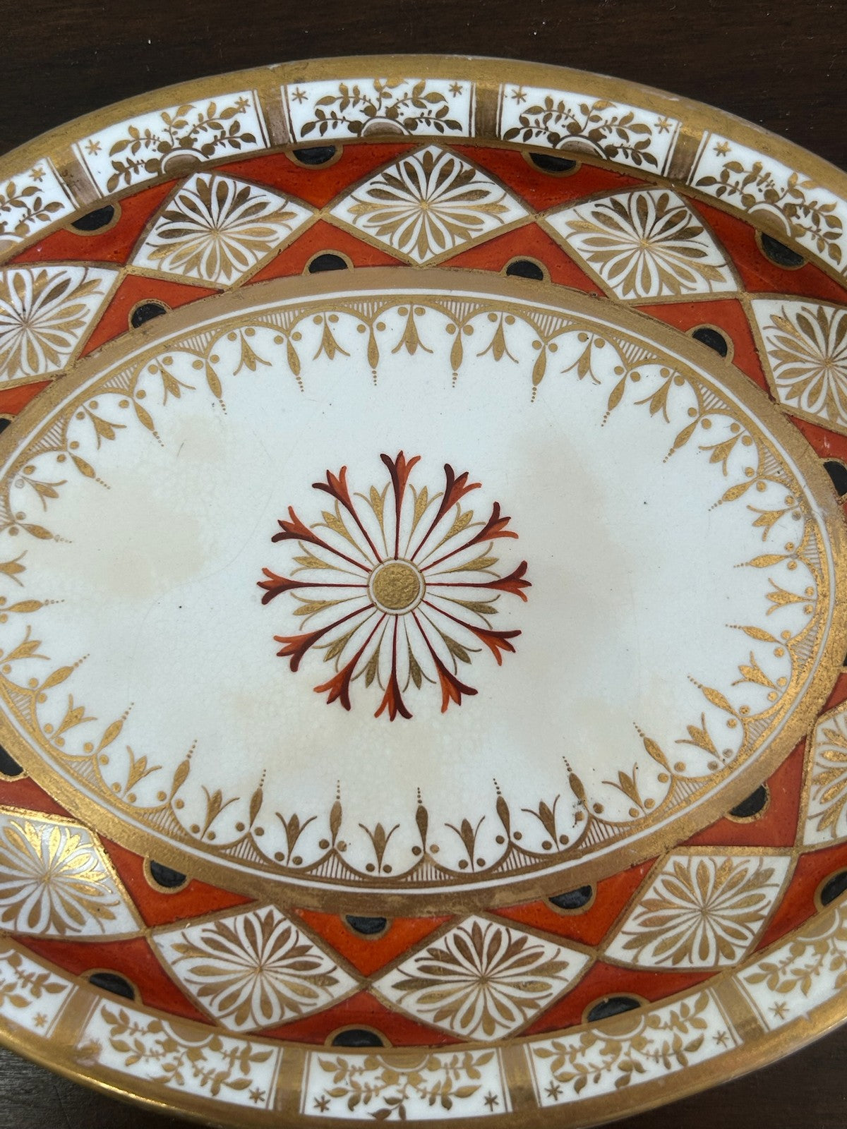 Early 19th Century Derby Porcelain Red & Gold Dish English Antique #5212
