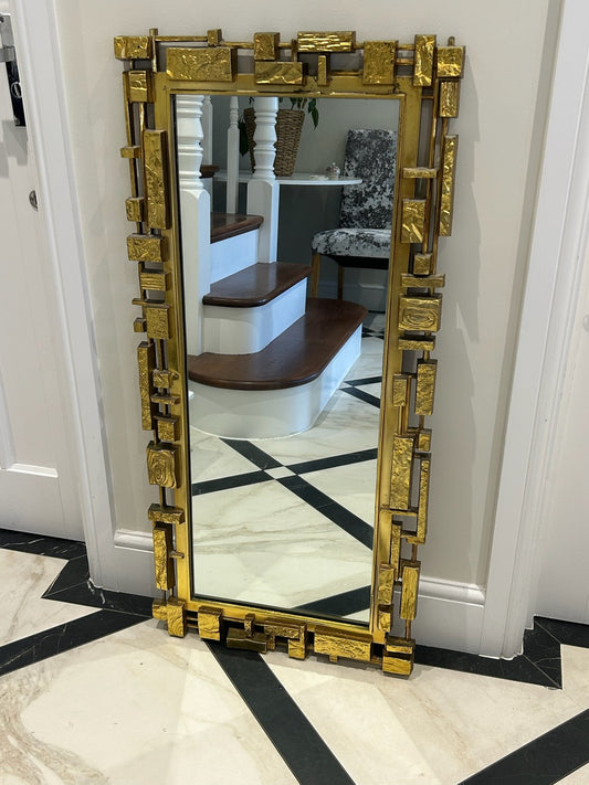 1970s Brutalist Mirror Syroco USA Mid Century Modern Hollywood Regency 106cm0