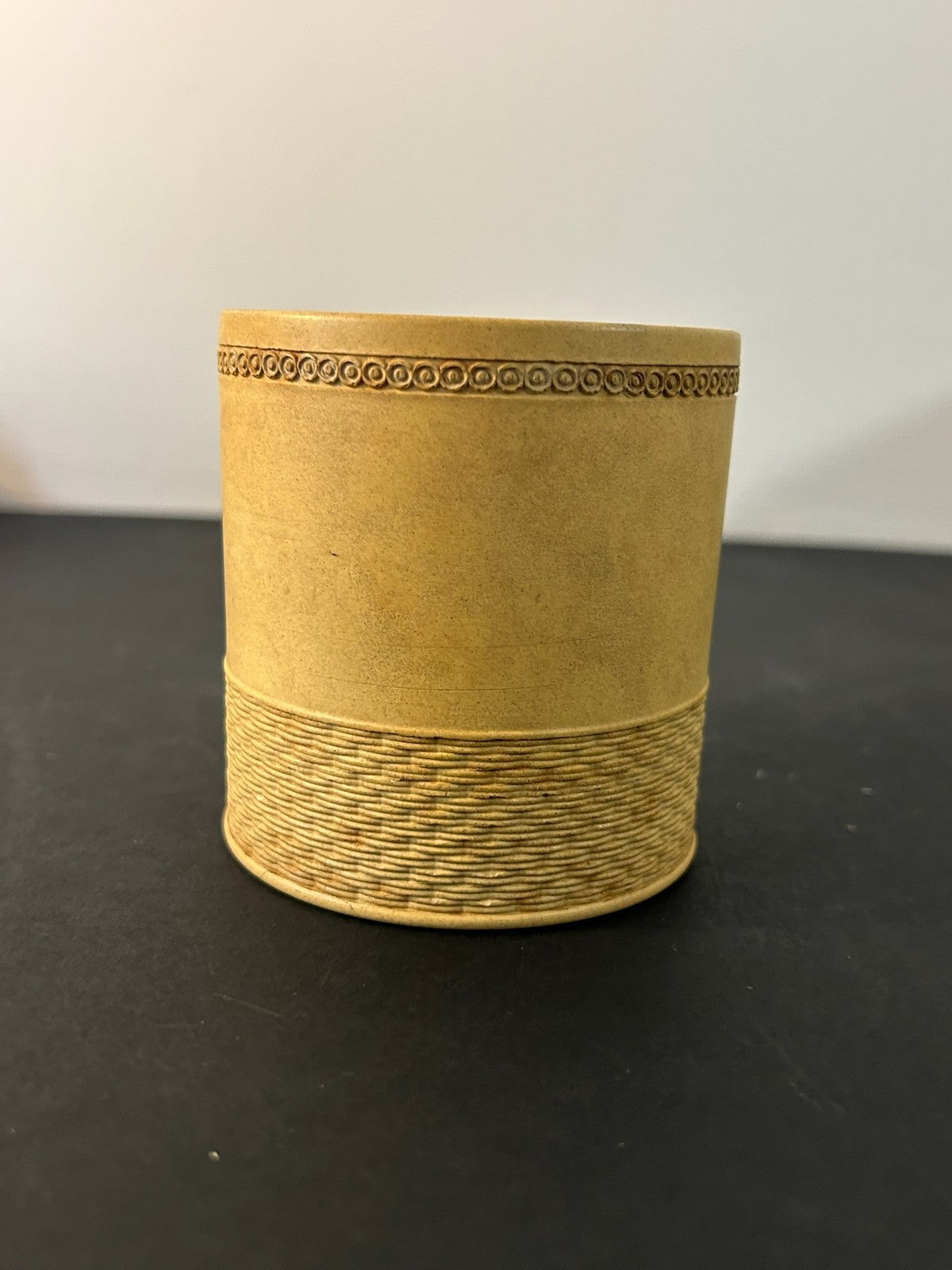 Antique English Caneware Cup c1800 1820 Engine Turned Basketweave 8cm A/F1
