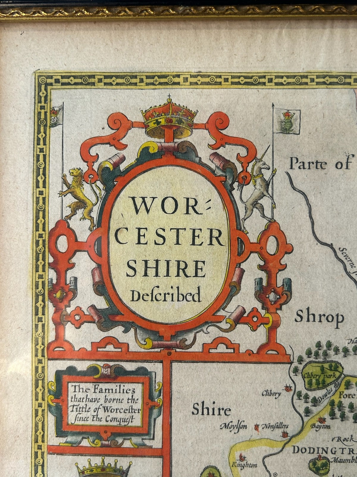 John Speed Worcestershire Map 1610 Hondius Sudbury Humble English Text Framed1