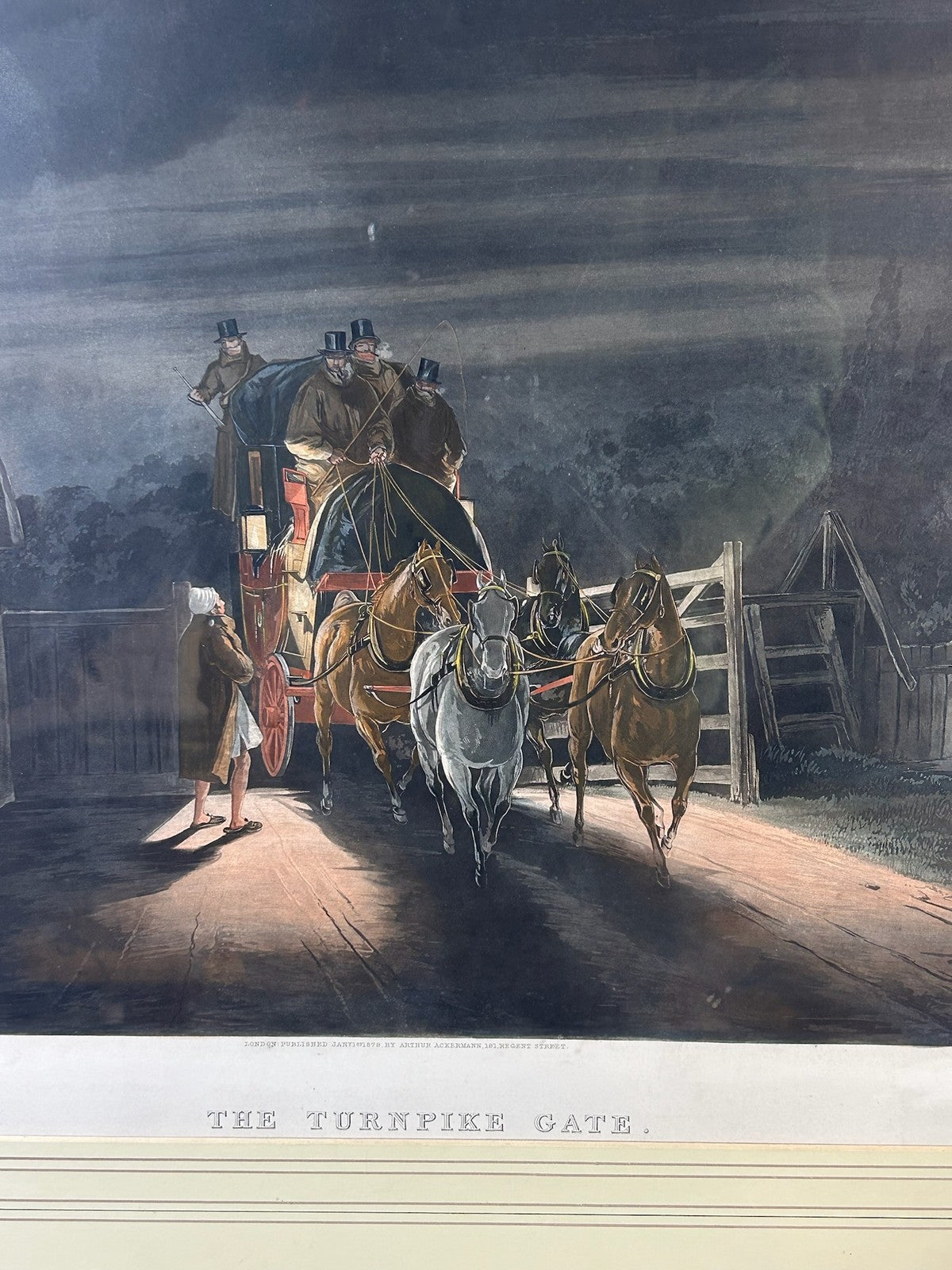 The Turnpike Gate Coaching Aquatint Henderson J Harris Ackermann 1879 Coloured4