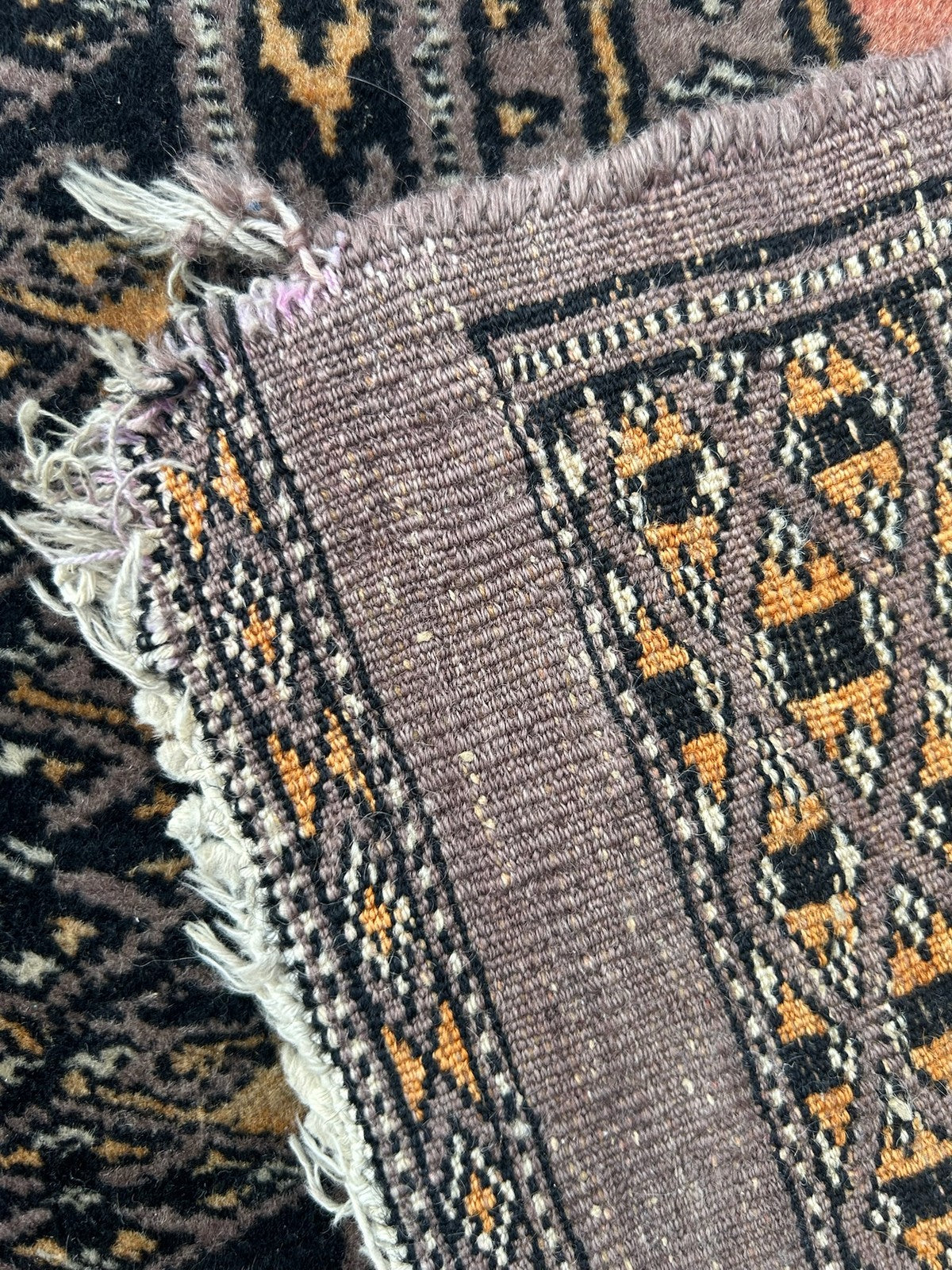 Vintage Pakistani Bokhara Prayer Rug Pushti Mat 3 Guls Hand Knotted Wool 90cm9