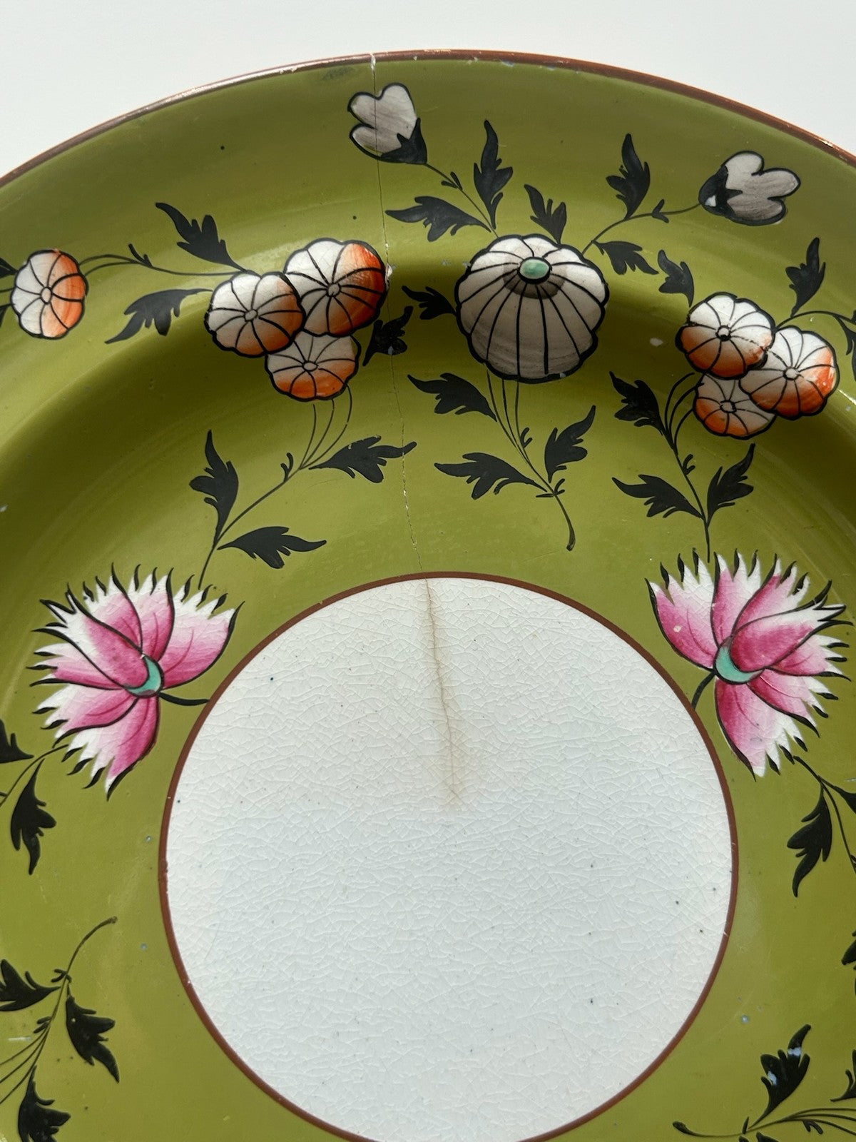 Antique Spode Green Ground Plate Hand Painted Pink White Flowers c1800 Impressed1