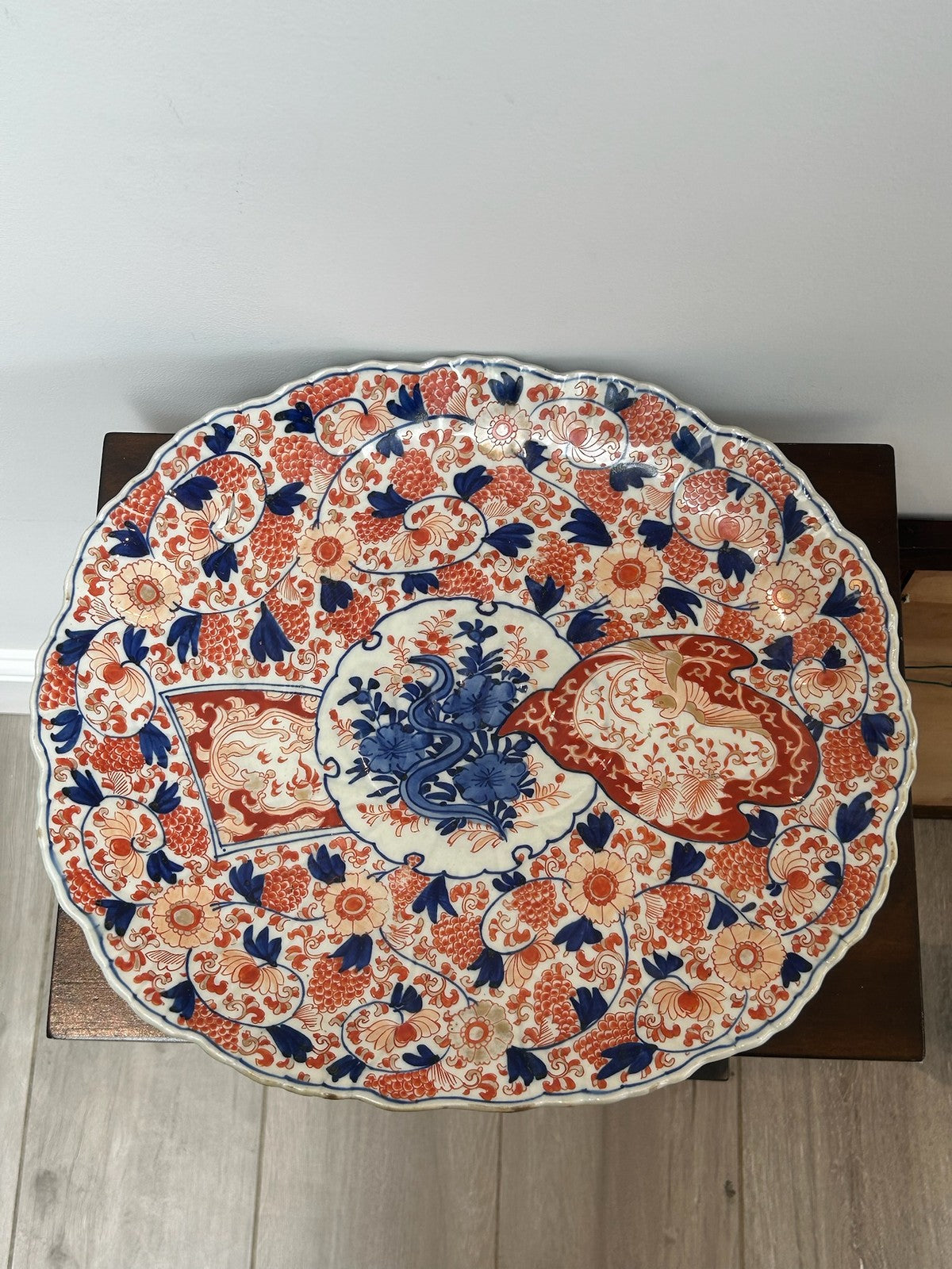 Antique Japanese Imari Charger Scalloped Floral A/F Repaired0