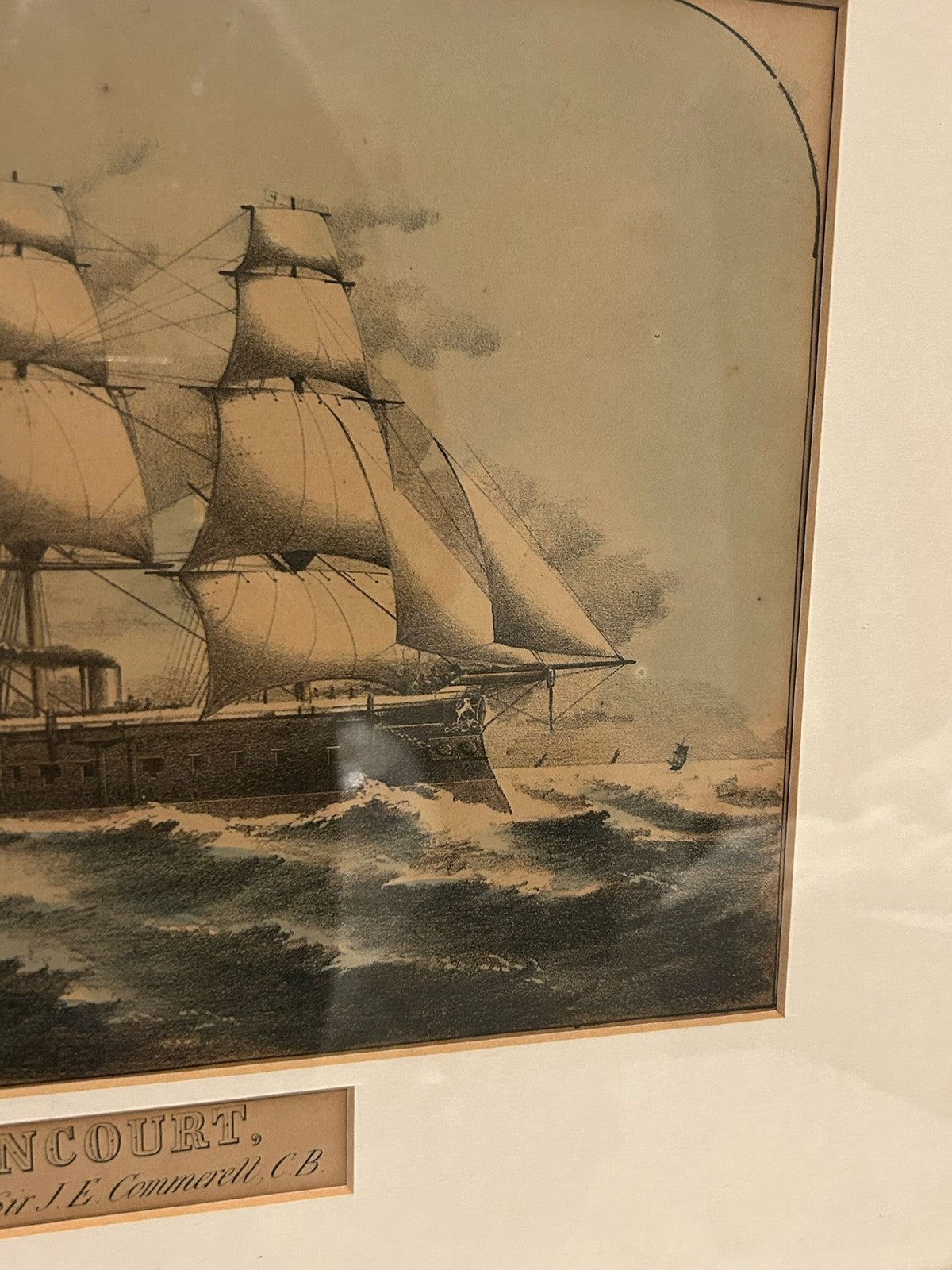 Antique Print HMS Agincourt Flagship Rear Admiral Commerell Ironclad Framed4