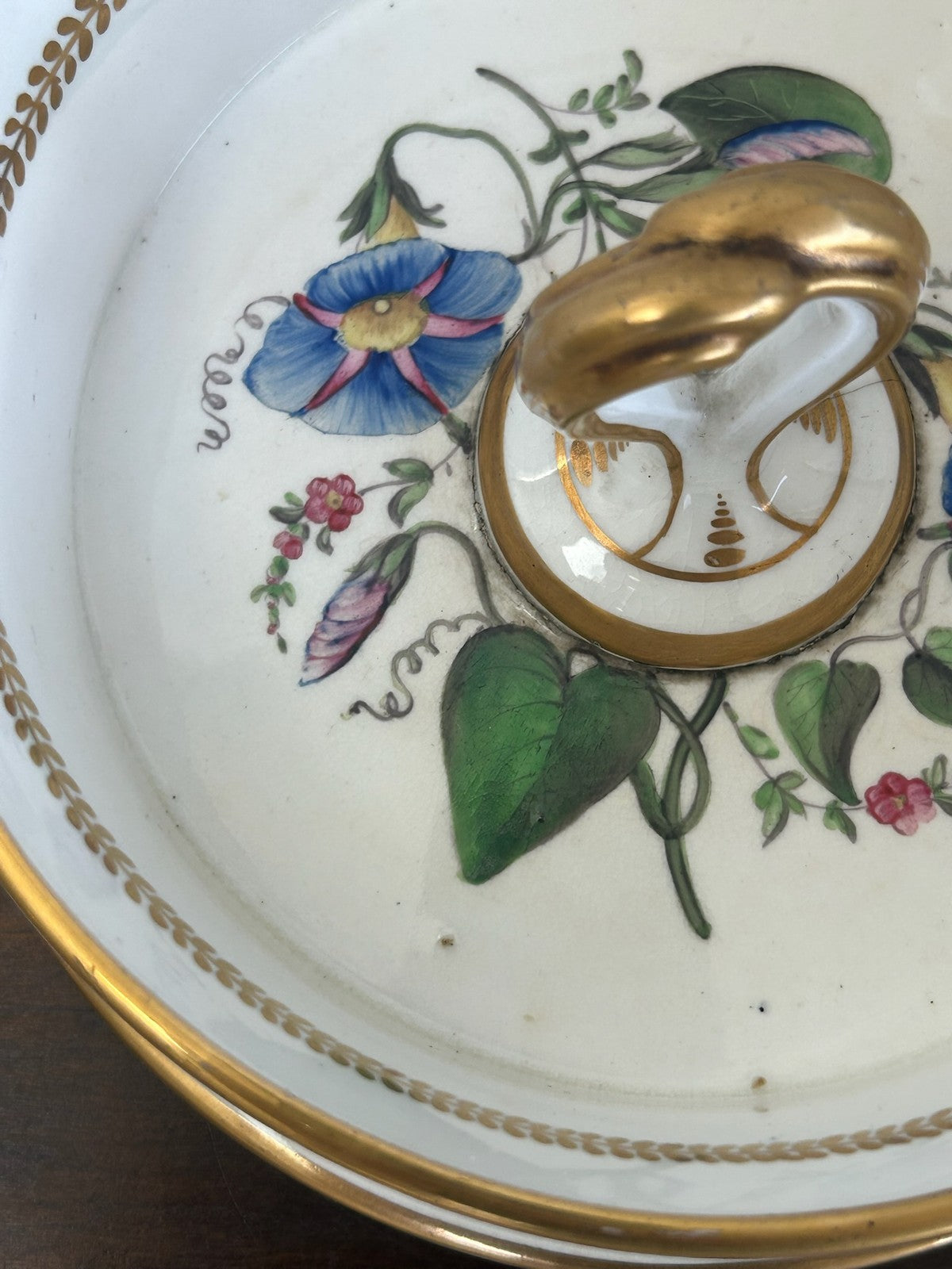British Porcelain Ice Pail Cover / Lid Gilt & Floral Twin Handled3