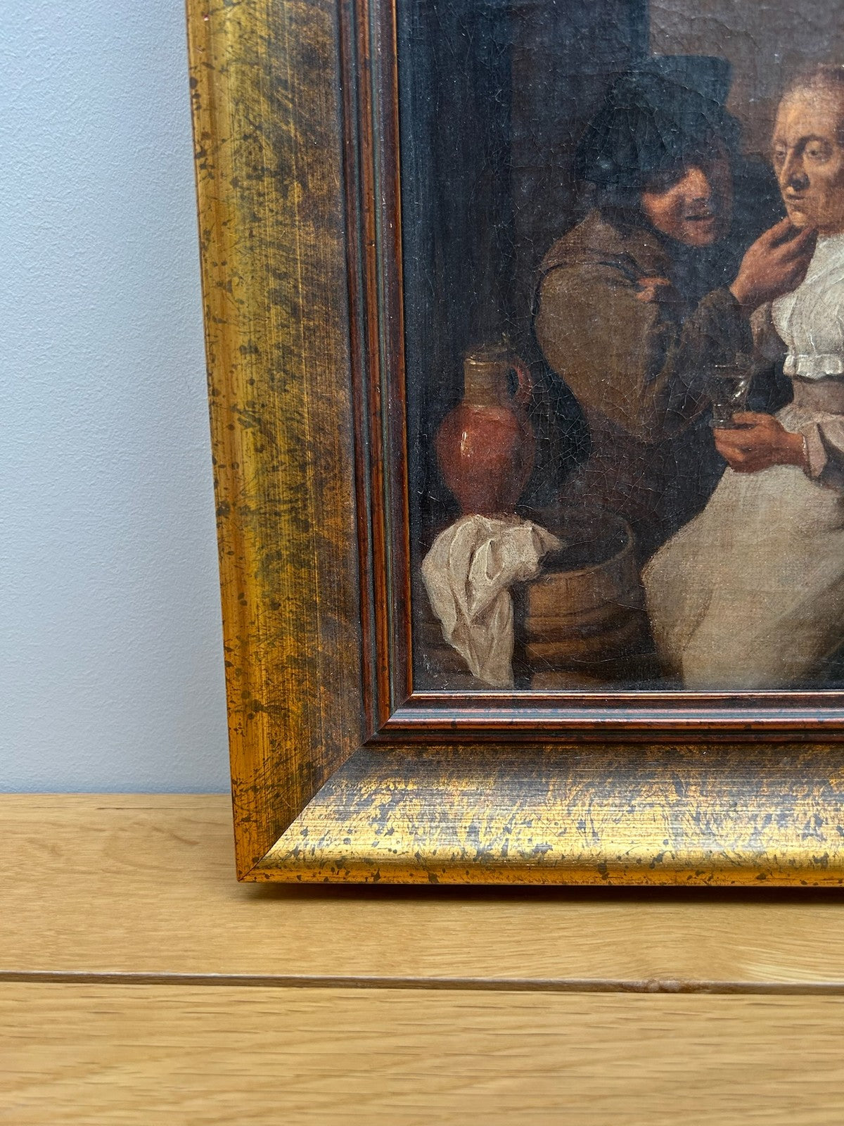 Antique Oil Painting Dutch Flemish School Tavern Scene Manner of Teniers Framed12
