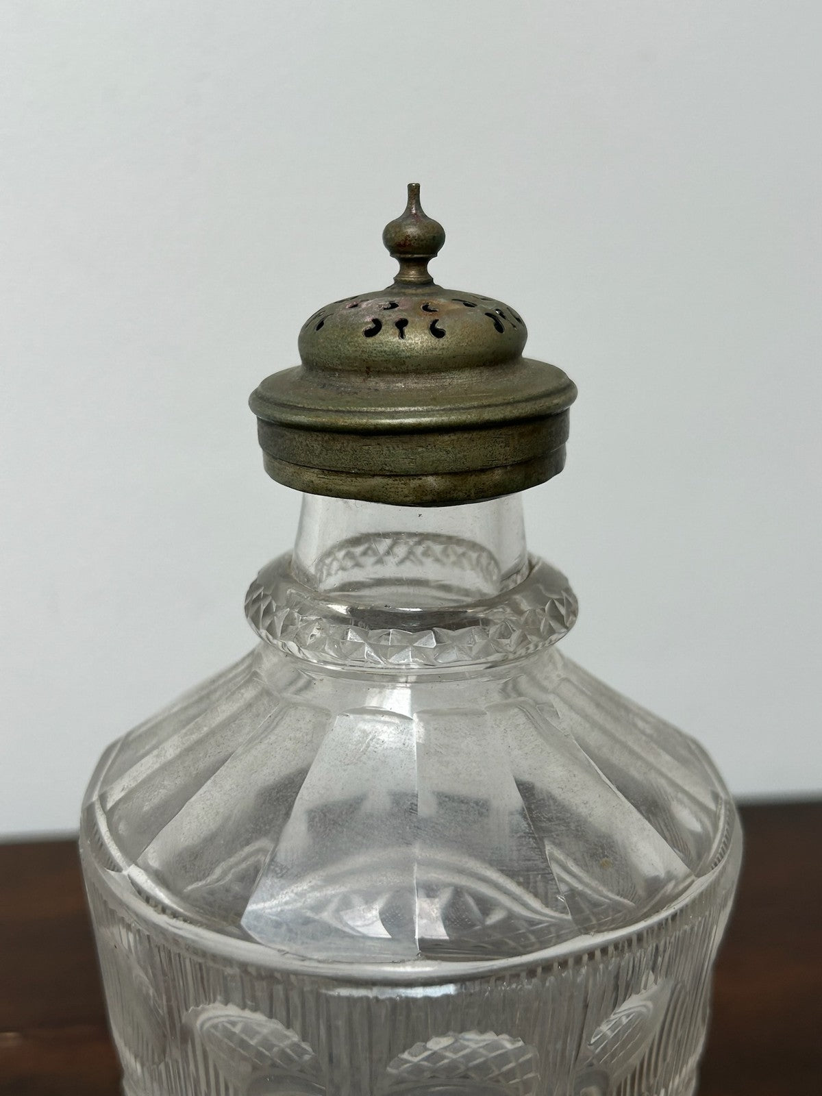 Cut Glass Jar with Plated Lid Faceted Hobnail 17cm2