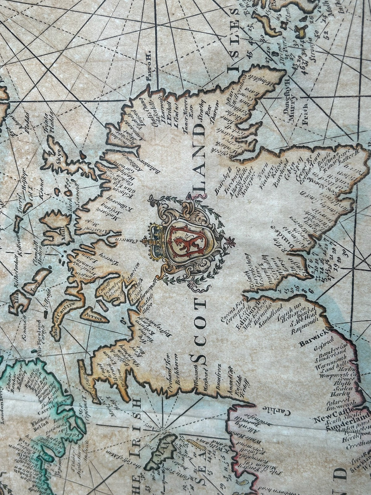 Antique Engraved Sea Chart England Scotland & Ireland Hand Coloured Framed Map4