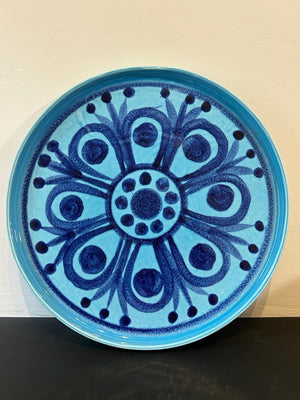 John ffrench Arklow Studio Pottery Charger Blue Turquoise Flower 1960s 32cm
