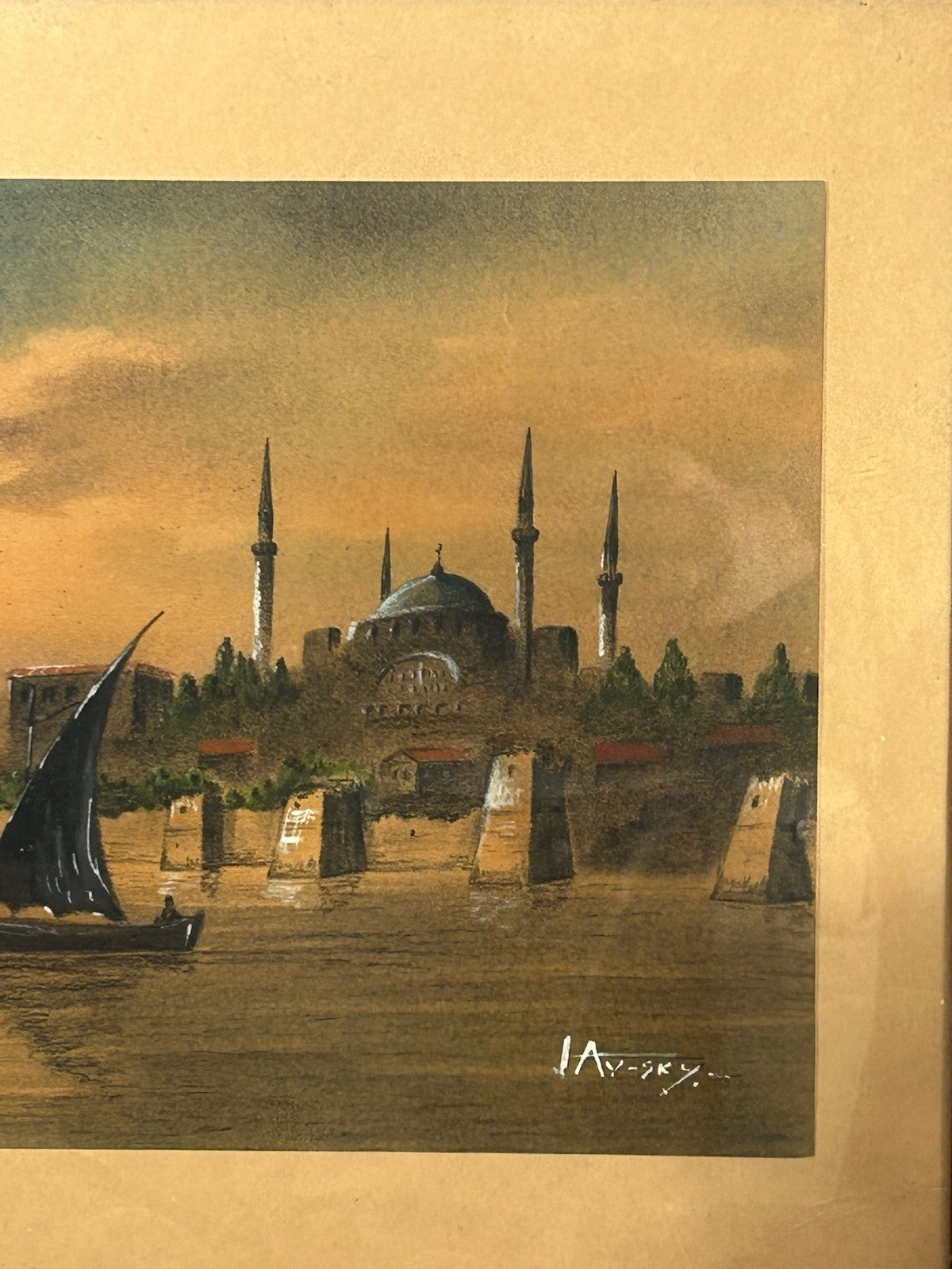 Istanbul 1949 Gouache Bosphorus Mosque Signed Russian Emigre School Stambul4