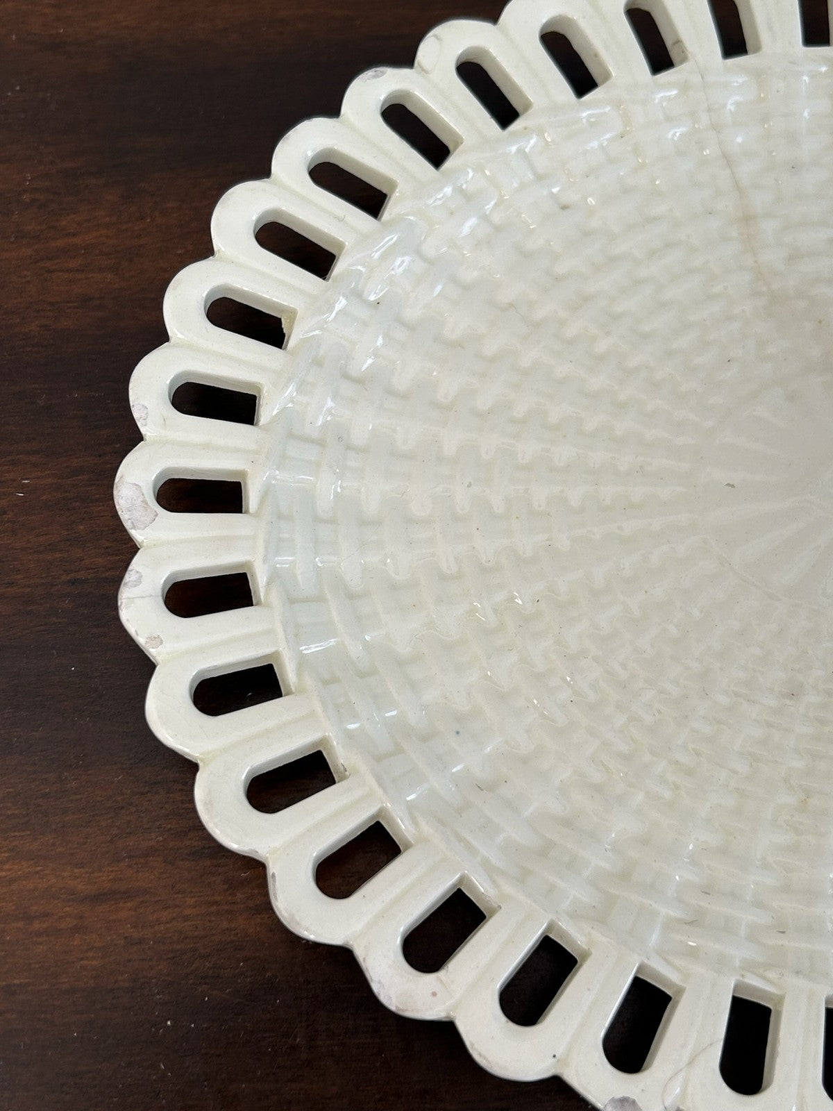 Antique Creamware Reticulated Plate Basketweave Centre Pierced Rim A/F1