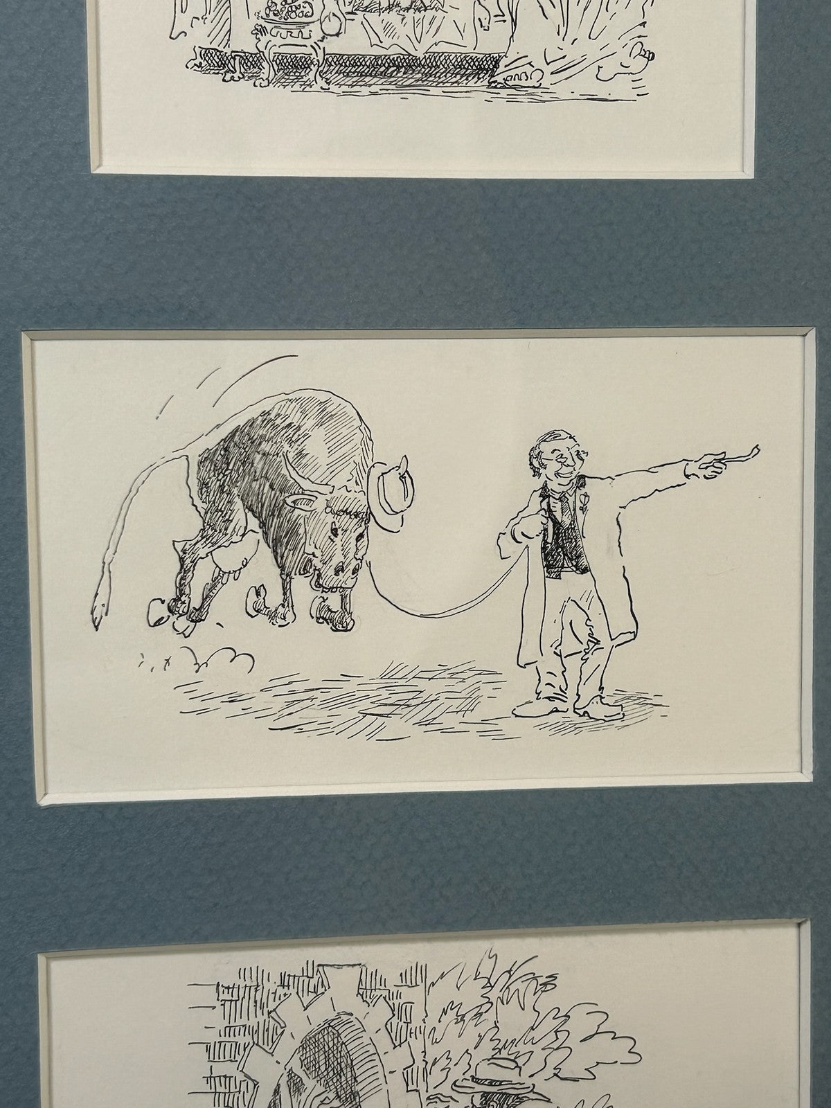 Set of Four Original Pen & Ink Humorous Cartoon Sketches Animals Framed As One3