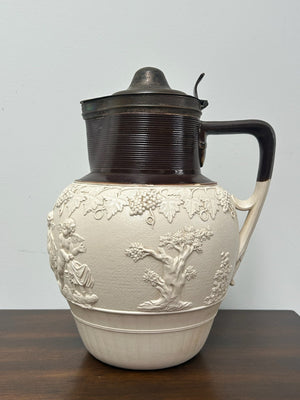 Large Turner Stoneware Silver Lidded Jug 28cm Sprigged Georgian c1800