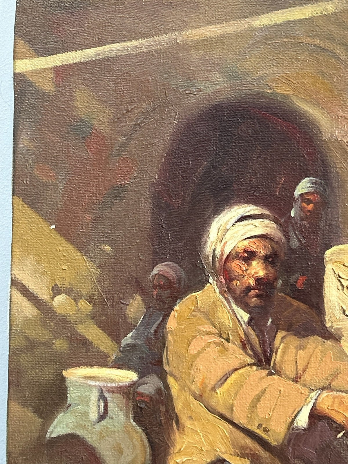 Orientalist Oil Painting Arab Water Seller Among Jars Signed Framed6