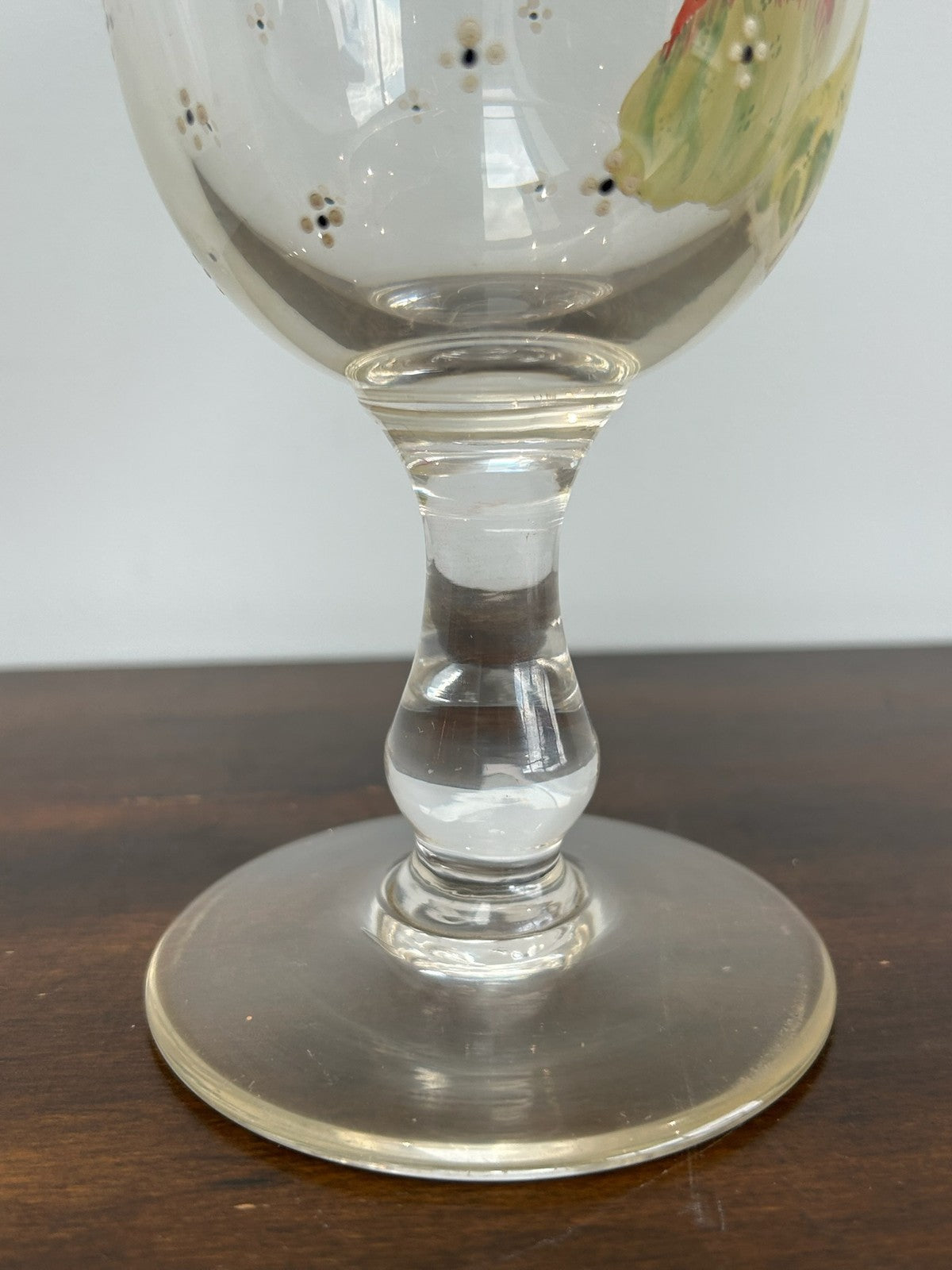 Antique Hand Painted Glass Goblet Lady in Crinoline Dress 19cm Pontil Mark5