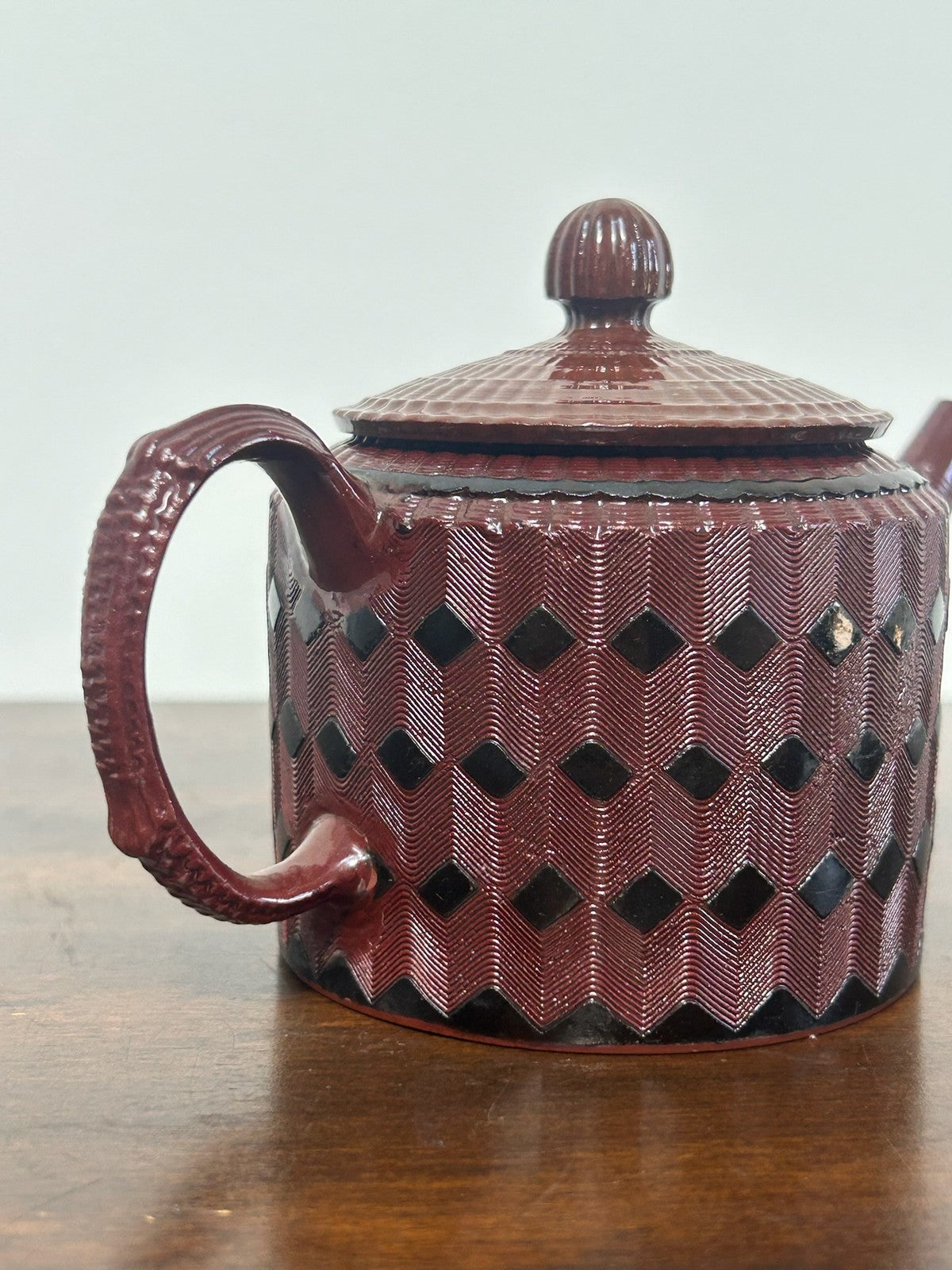 Antique Red Stoneware Teapot Engine Turned Rosso Antico Georgian Regency5