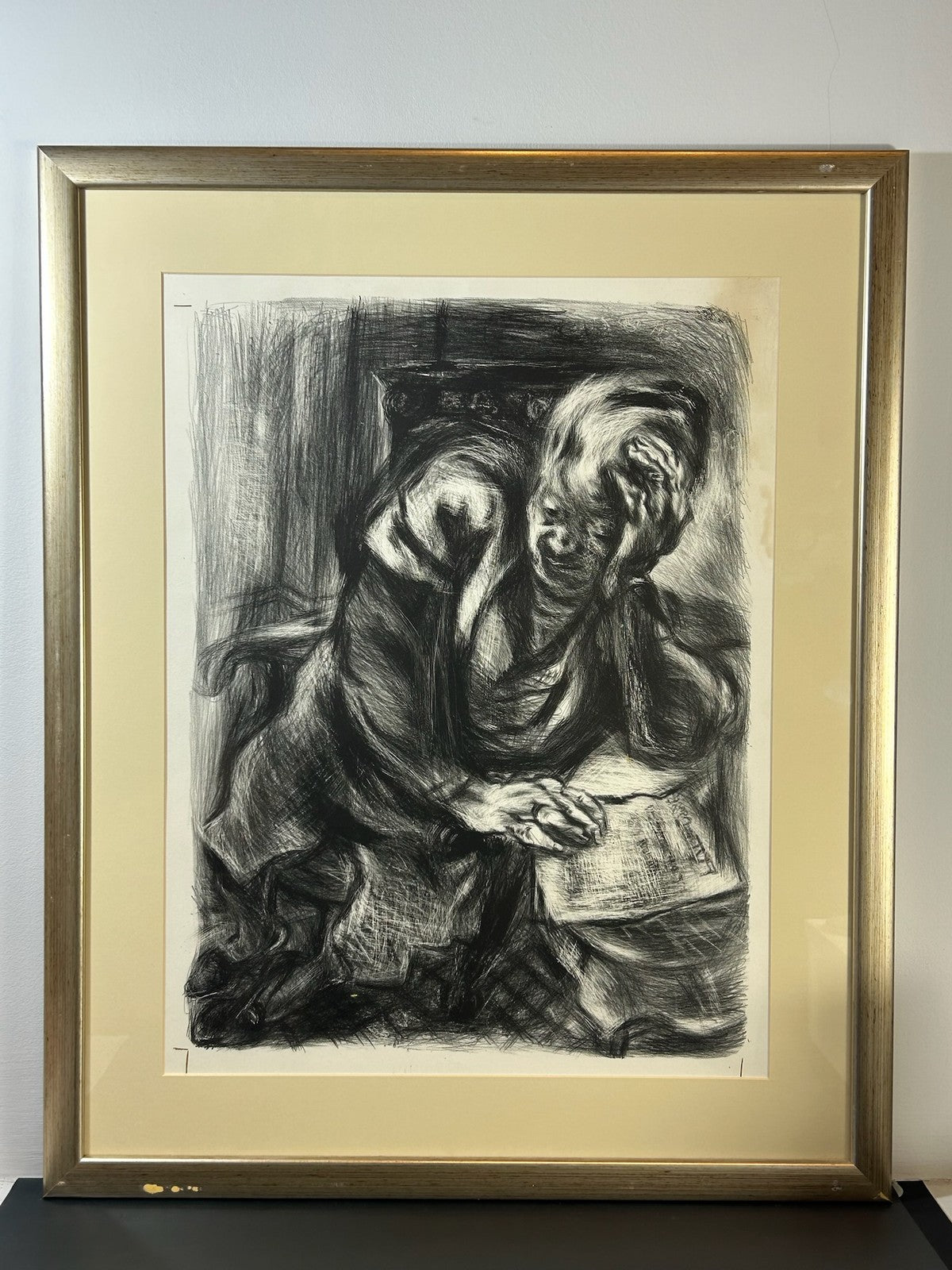 Nan Lurie Pencil Signed Lithograph Man Reading Letter 1930s WPA Social Realism2