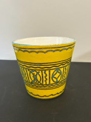 1960s Italian Pottery Cachepot Planter Yellow Black Abstract Bitossi Style 13cm