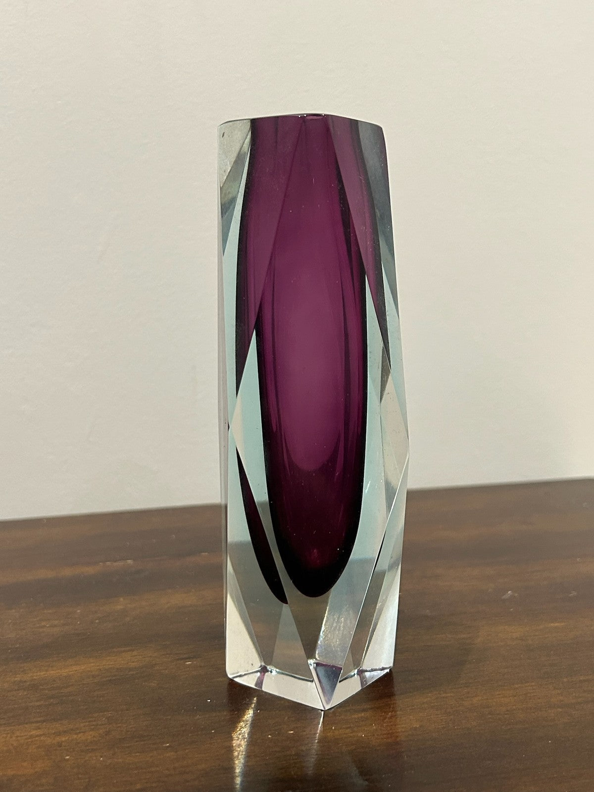 Murano Sommerso Faceted Glass Vase Amethyst Purple Mid Century4
